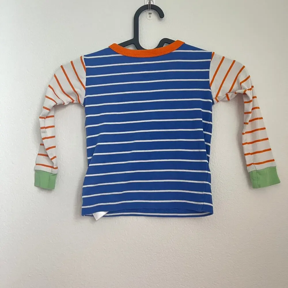 Gap Baby Blue White Orange Striped Long-Sleeve Top 3Y Embroidered Bear Kidcore
